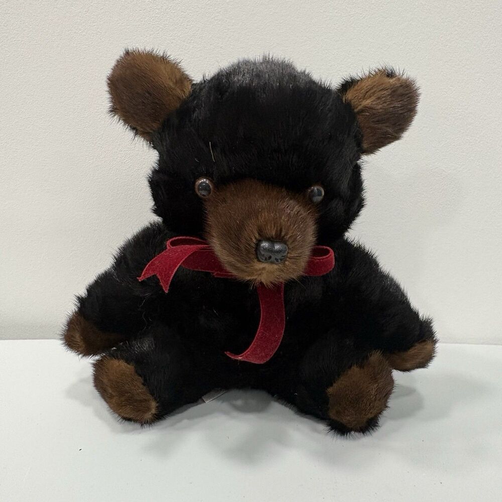 Vintage Black Mink Teddy Bear Rare Bear Genuine Fur Stuffed Plush Toy Hong Kong